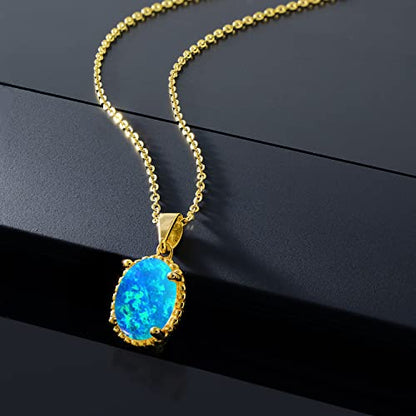 Gem Stone King 11X9MM Oval Gemstone Birthstone Pendant Necklace | 925 Sterling Silver | Solitaire Necklace For Women | With 18 Inch Chain | Fine Jewelry Gifts for Mom Women Wife Her - color: Blue Opal-October