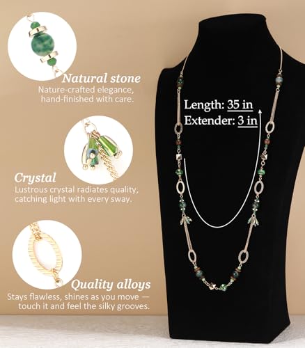 Long Gold Boho Necklaces for Women Beaded Statement Chain Long Necklace Gold Costume Jewelry Birthday Gifts for Her - color: Green