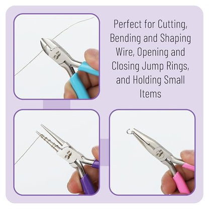 Mr. Pen- Pliers for Jewelry Making, 3 Pack, Chain Nose | Round Nose Pliers Set and Wire Cutter for Beading, Wire Wrapping, Jump Rings, Jewelry Repair, Crafting, DIY - color: Candy Colors