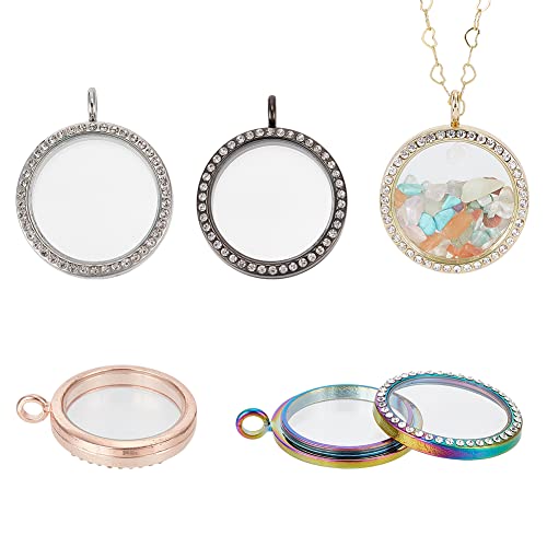 PH PandaHall 5pcs Rhinestone Photo Frame Charm, 5 Colors 35mm Round Crystal Double-Sided Picture Frame Memory Locket Charm Alloy Dangle Charms for Wedding Bridal Bouquet Keychain Jewelry Making - color: 5 Colors, size: 1.4"