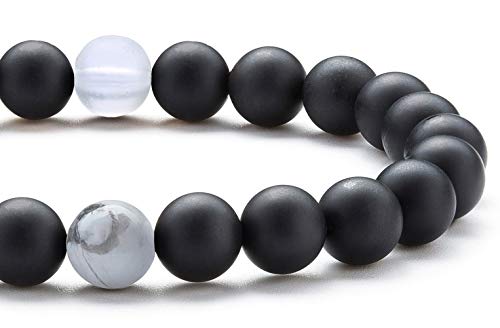Men Women 8mm Tiger Eye Stone Beads Bracelet - color: Black Matte Agate-21003