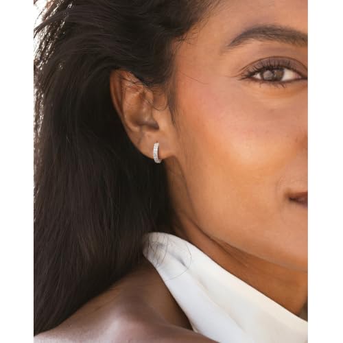 RANKEEF Small Rhinestone Hoop Earrings 925 Silver Everyday Cartilage Hoops Hypoallergenic Dainty 14K Gold Plated Huggie Sparkle Double Row Cubic Zirconia Hoop Earrings 10/15/20/25mm - color: Silver, size: 10mm