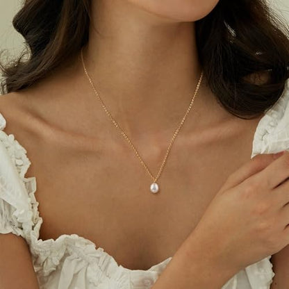 Tewiky Pendant Necklace for Women 14k Gold Plated Chain Choker Necklaces | Dainty Necklaces,Aesthetic Simple Necklace,Jewelry Gifts for Women - color: simple pearl gold