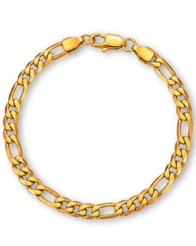 Stainless Steel 5 mm Figaro Link Chain Bracelet (6.5-8 Inches) | Diamond-Cut Figaro Chain Bracelet 5 mm for Men and Women 18K Gold & Silver - size: 18K Gold One Size