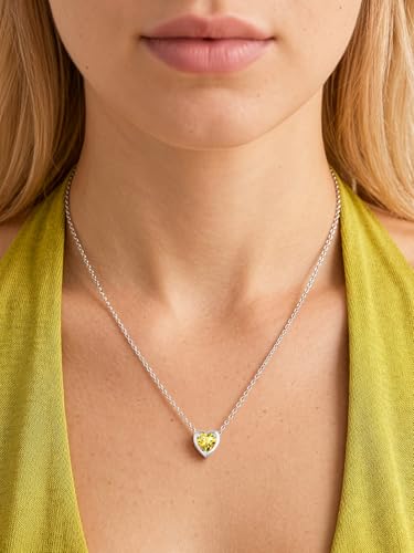 Silvora Heart/Round Birthstone Necklace for Women, Sparkling Crystal Pendant, Dainty Birth Month Jewelry, Adjustable 16"+2" Chain - color: Silver, style: November Heart