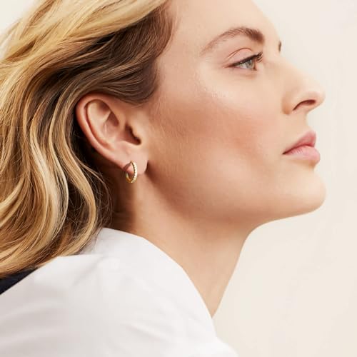 NEARLAND 14K Gold Hoop Earrings for Women 14K Gold Earrings for Women | Small Gold Hoop Earrings for Women Round Cubic Zirconia Lightweight Gold Huggie Hoop Earrings for Women 12/14/16/20/25/30mm - size: 16mm