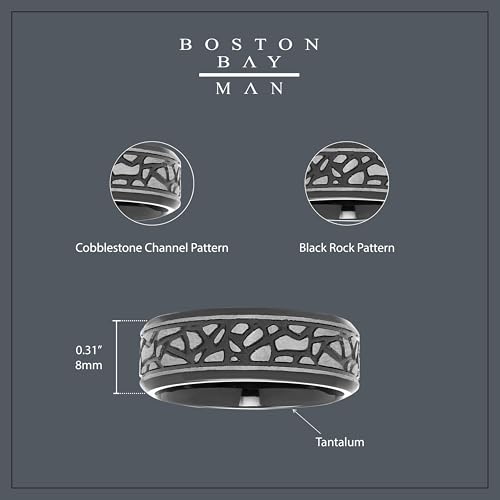 Boston Bay Diamonds Tantalum Comfort Fit Mens Wedding Band or Fashion Ring - 7mm & 8mm - Choice of Style - color: 8mm Black Rock Pattern