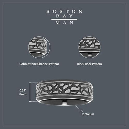 Boston Bay Diamonds Tantalum Comfort Fit Mens Wedding Band or Fashion Ring - 7mm & 8mm - Choice of Style - color: 8mm Black Rock Pattern