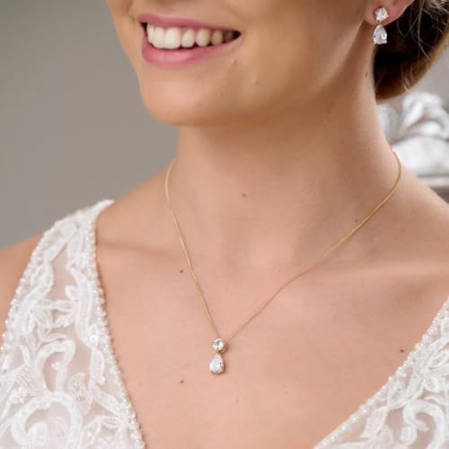 Plated Gold Silver Elegant Teardrop Zircon Earrings Necklace Bracelet Set for Bridesmaids, Sparkling Cubic Zirconia Jewelry, Wedding Gift, 4/5/6-Piece - color: 1 Set Gold
