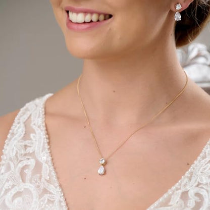 Plated Gold Silver Elegant Teardrop Zircon Earrings Necklace Bracelet Set for Bridesmaids, Sparkling Cubic Zirconia Jewelry, Wedding Gift, 4/5/6-Piece - color: 1 Set Gold