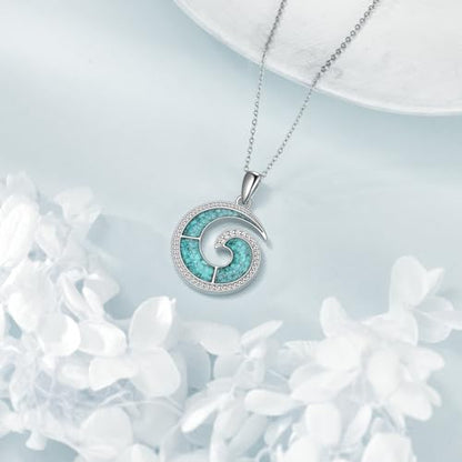 ONEFINITY Ocean Wave Necklace for Women Turquoise Wave Pendant Necklace Beach Jewelry Gifts