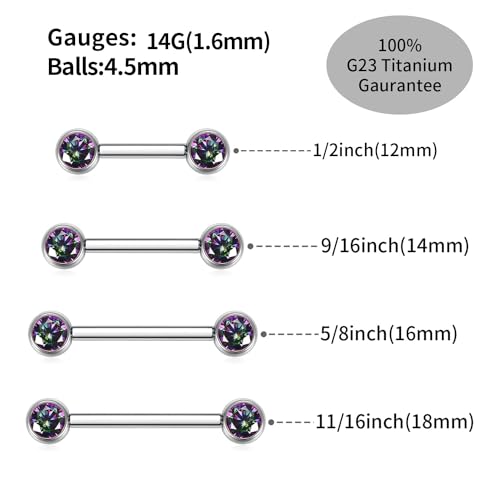 14G Nipple Rings Titanium Nipple Jewelry for Women Bridge Piercings | 1 Pair Nipple Bars,Hypoallergenic Nipple Barbells,Internally Threaded Nipple Piercings,Tongue Rings,Straight Barbells - color: Styele5:Vitrail Medium CZ,Silver, size: 14G+9/16"(14mm)