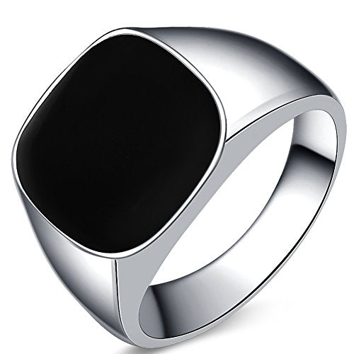 Stainless Steel Classical Simple Plain Black Enamel Signet Pinky Ring