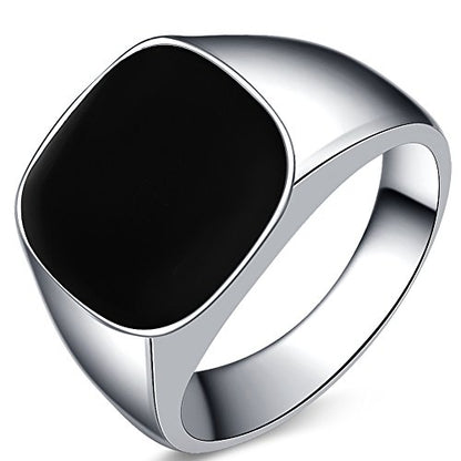 Stainless Steel Classical Simple Plain Black Enamel Signet Pinky Ring