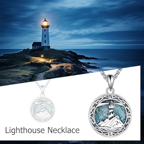 ONEFINITY Lighthouse Necklace for Women Sterling Silver Lighthouse Pendant Necklace Birthday Jewelry Gift for Women - color: Turquoise Compass lighthouse