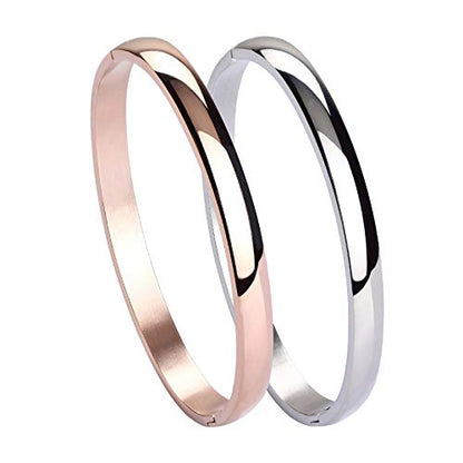 Stainless Steel Bracelet for Women High Polished Bracelet Grooved Cuff Bangle 7" - style: 6mm Wide
