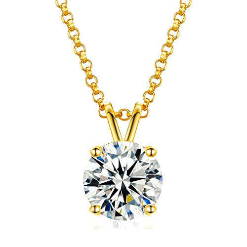 TUHE Moissanite Necklace 0.1-12 Carats 18K Gold Vermeil 925 Sterling Silver Necklace 3-15MM Solitaire D Color VVS1 Round Lab Created Moissanite Pendant Dainty Gold Necklaces for Women Jewelry Gifts - color: Brilliant Round-Gold, size: 0.1ct