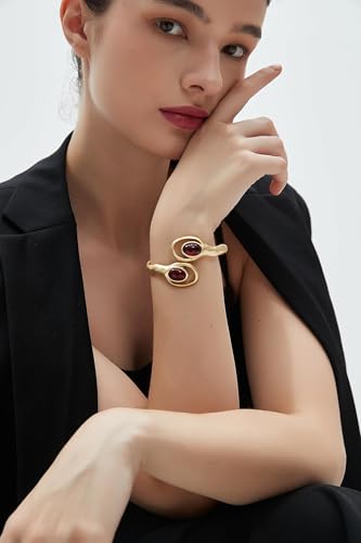GelConnie Chunky Cuff Bangle Bracelet for Women, Statement Jewelry | Gold and Silver Tone Cuff Bangles with Resin, Crystal and Textured Accents for Party, Vacation and Dressy Looks - style: Bangle 02-Gold