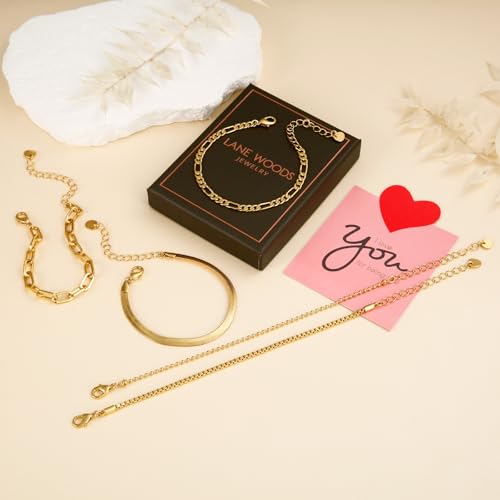 Gold Bracelets Set for Women, Dainty Stackable Layered Bracelet | 14K Gold Plated Adjustable Waterproof Non-Tarnish Paperclip & Curb Link Chain Jewelry Sets Gifts - color: Gold