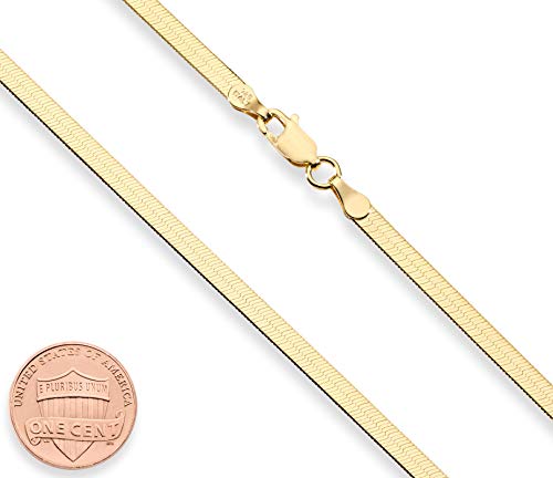 Miabella Italian 925 Sterling Silver, 18K Gold Plated Herringbone Necklace | 3.5mm Flat Snake Chain, Fine Jewelry for Women, Made in Italy - size: Length 22 Inches, style: yellow-gold-plated-silver