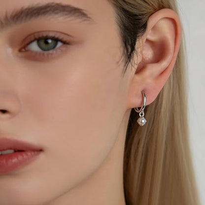 Gold Opal Huggie Earrings for Women, Minimalist Small Hoop Earrings with Zircons - color: silver C