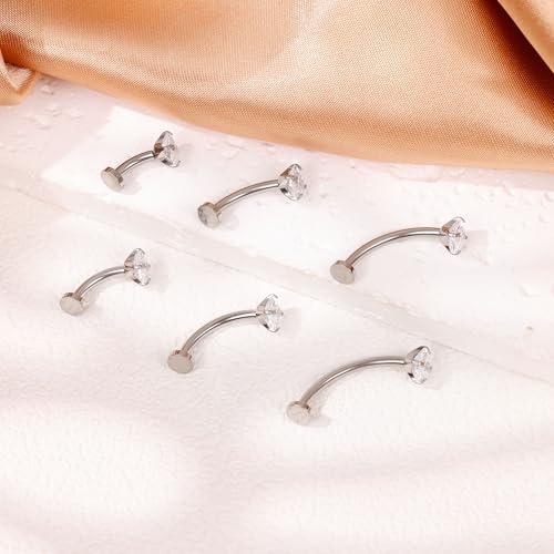 14G G23 Pure Titanium Floating Belly Button Ring for Women Flat Back Petite Belly Navel Ring Hypoallergenic Internally Threaded Navel Ring with Opal CZ Replacement Ball Belly Piercings Jewelry 6-16MM - color: Silver, size: Bar Length 14mm-Long