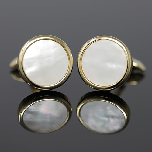 Mother Of Pearl Cufflinks With Box Men Classic White Stone Cuff Links Wedding Groom Gift - style: Round A