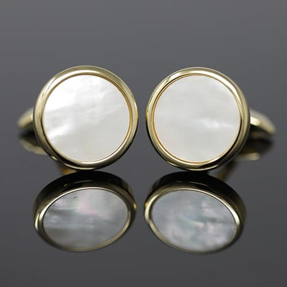 Mother Of Pearl Cufflinks With Box Men Classic White Stone Cuff Links Wedding Groom Gift - style: Round A