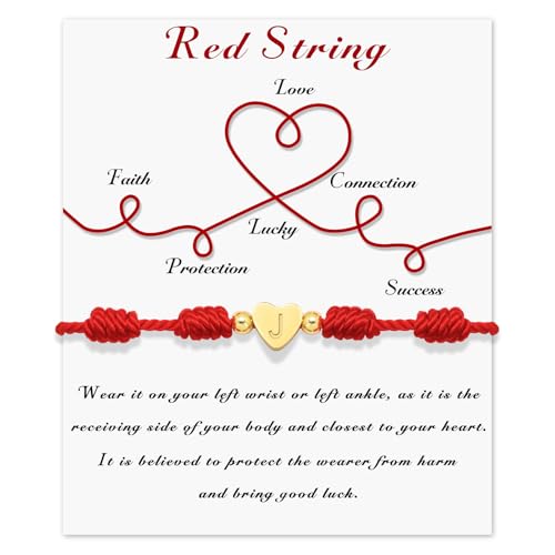 Red String Bracelet for Women Adjustable Gold Heart Initial Bracelets Red Cord Bracelet for Protection and Good Luck, Birthday Christmas Gift - style: Style J