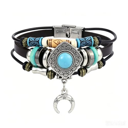 INENIMARTJ Western Turquoise Leather Wrap Bracelets for Men Women Boho Multilayer Turquoise Cuff Wrap Bracelet Western Bracelet Jewelry for Men and Woman - color: 22coffee