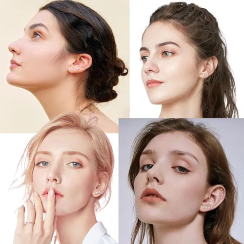 5-6 pairs Push-in Flat Back Stud Earrings Hypoallergenic Surgical Stainless Steel Cubic Zirconia Earrings Studs Set Multi-Pack, CZ Stud Earrings for Women Men Trendy Cartilage Stud Earrings 2-8mm - color: Gold-2/3/4mm(6pairs）