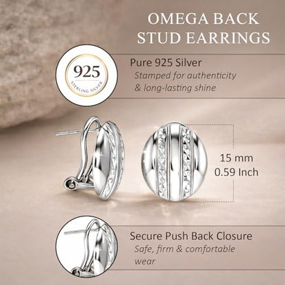 LeCalla 925 Sterling Silver Omega Back Stud Earrings for Women | Classic Pierced Omega Closure Earring | Earring Jewelry Gift for Her, Wife or Girlfriend | Daily Wear & Special Occasion Earring - color: Oval Diamond-Cut