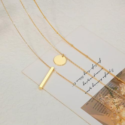 14K Gold Silver Plated Layered Necklaces for Women Trendy | Necklaces for Women Trendy, Stackable Dainty Chain Necklace, Beach Cute Fashion Pendant Choker Necklace, Jewelry Set Gifts - color: 3PCS / Satellite & Coin & Bar