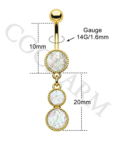 Dangle Belly Button Rings Gold Belly Button Ring Dangling 14G 10MM Sparkly Gold Belly Navel Piercing Jewelry 316L Stainless Steel - color: White