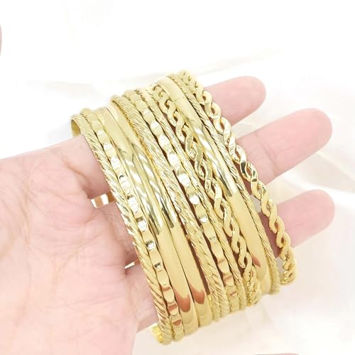 12PCS Sterling Silver Bangle Bracelets for Women Stack Chunky Indian MultiLayer Stackable Textured Boho Simple Delicate Jewelry Set Non Tarnish Birthday Gifts for Women Her