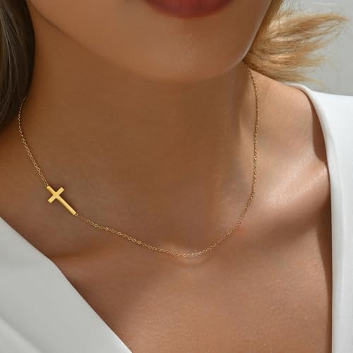 Gold Cross Women's Necklace 18K Gold Plated Stainless Steel Handmade Pearl Necklace Gold Paperclip Necklace, Fashion Jewelry Gifts - style: personalities