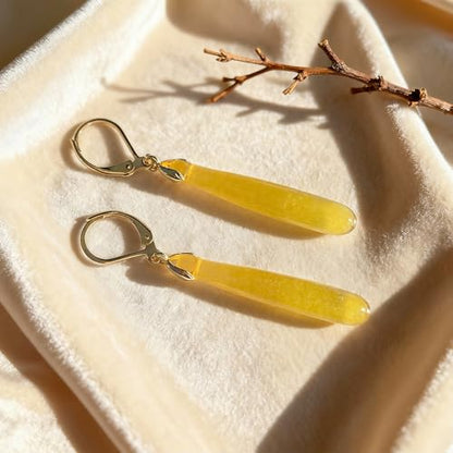 Natural Waterdrop Stone Drop Earrings,Yellow Gold Plated Real Genuine Teardrop Crystal Quartz Gemstone Dangle Earrings for Women Her - color: A02_Citrine