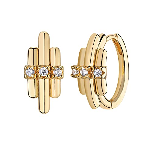 Huggie Hoop Earrings 14K Gold Plated Cubic Zirconia Dainty Simple Cute Beads Elegant CZ Circle Small Hoop Earring for Women Minimalist Handmade Hypoallergenic Jewelry - color: CZ-A