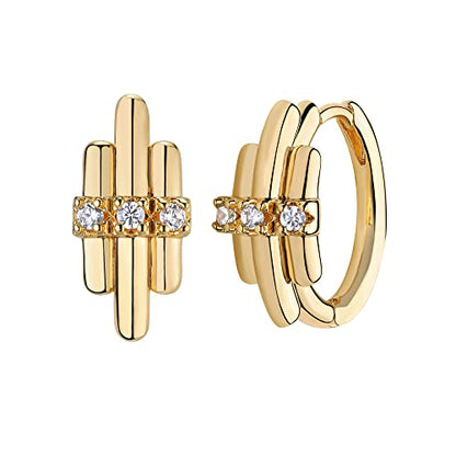 Huggie Hoop Earrings 14K Gold Plated Cubic Zirconia Dainty Simple Cute Beads Elegant CZ Circle Small Hoop Earring for Women Minimalist Handmade Hypoallergenic Jewelry - color: CZ-A