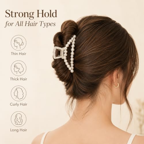 Large Pearl Hair Claw Clip, Clips Neutral Color Girls Hair Clips Claw, Big Hair Clips Hair Claws Hair Claws, Faux Pearl, Clips and Barrettes for Thin, Thick, Curly or Long Hair