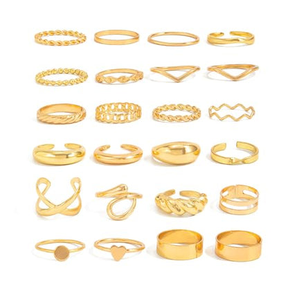 Gold Rings for Women Non Tarnish Stackable Rhinestone Moon Star Rings Dainty Stacking Pearl Butterfly Midi Pinky Thumb Joint Finger Knuckle Ring Set Gold Non Tarnish Jewelry Gifts Trendy Stuff - color: E Gold Stackable Rings 24Pcs
