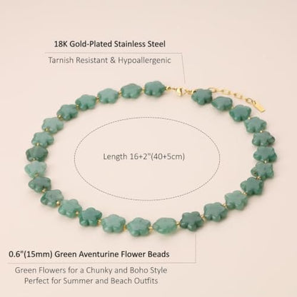 COAI Chunky Colorful Necklace for Women, Summer Beach Jewelry Crystal Flower Necklace for Women, Multi-Gemstones Sodalite Red Jasper Chunky Choker - style: Green Aventurine Necklace
