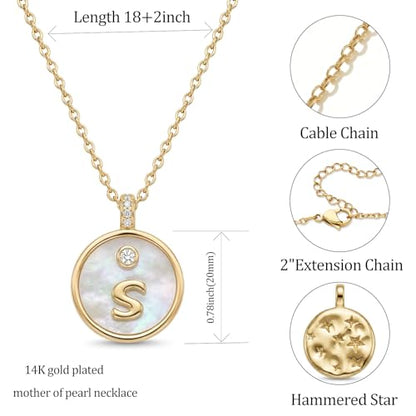 Initial Necklaces for Women Mother of Pearl Gold Letter Necklace Pendant - color: Letter S