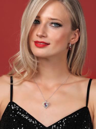 Gem Stone King Customized Engraved 3-Stone Pendant Necklace For Women | 925 Sterling Silver & 10K Yellow Gold | Personalized Gemstone Birthstone and Lab Grown Diamond Necklace | 18 Inch Chain
