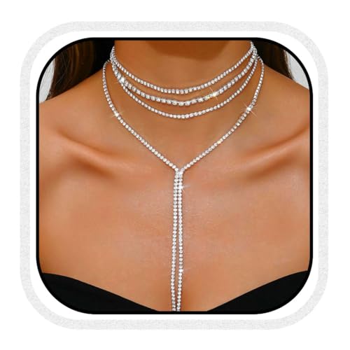Unicra Black Rhinestone Necklace Diamond Choker Necklaces Formal Bridal Prom Fashion Costume Jewelry Necklace for Women - color: Silver