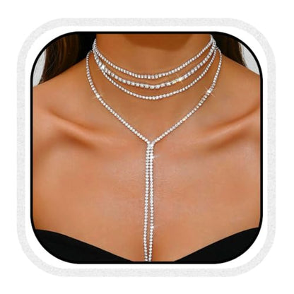 Unicra Black Rhinestone Necklace Diamond Choker Necklaces Formal Bridal Prom Fashion Costume Jewelry Necklace for Women - color: Silver