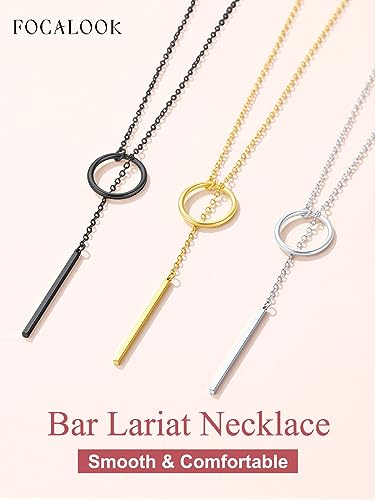 FOCALOOK Long Necklaces for Women, 14K Gold Plated Lariat Drop Bar Pendant | Hypoallergenic, 28"-30" Long Y-Shaped Chain, Layered Look, Minimalist Trendy Jewelry, Pairs Perfectly with V-Necklines - color: 01:Gold