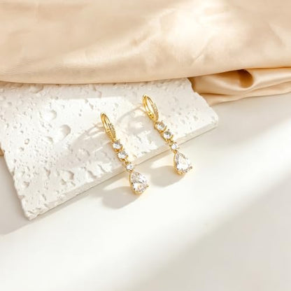 Dangle Earrings for Women, 14K Gold Plated Long Tassel Zircon CZ Huggie Drop Earrings, Trendy Long Chain Earrings for Wedding Party Prom Jewelry Gift - style: Pave CZ