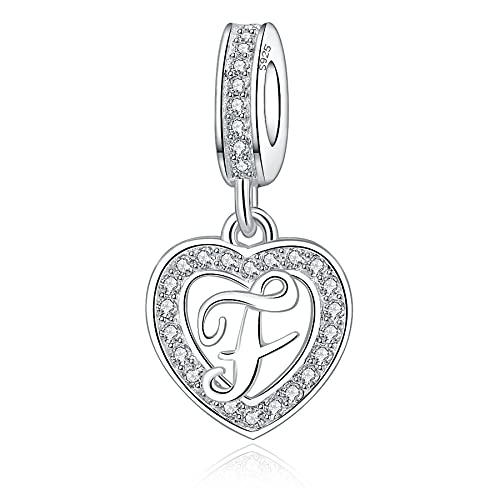 925 Sterling Silver Letter Charms A~Z Alphabet Charm Letter Beads fit Pandora European Bracelets fit Wife Mom Christmas Birthday Gift - color: F