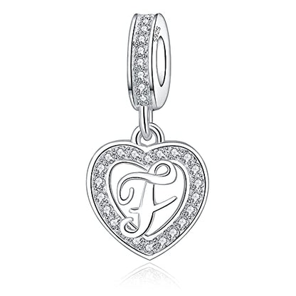 925 Sterling Silver Letter Charms A~Z Alphabet Charm Letter Beads fit Pandora European Bracelets fit Wife Mom Christmas Birthday Gift - color: F